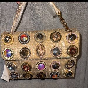 Kurt Geiger Gold Crystal Embellished shoulder bag adjustable leather